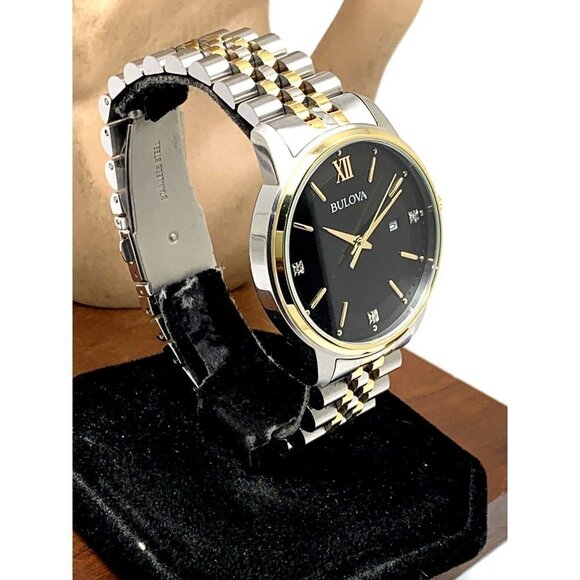 Bulova Men's Watch 98D163 Black Dial Diamond Accent Quartz Two Tone Steel - Picture 13 of 13